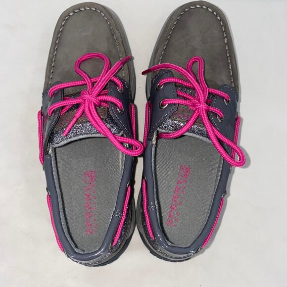 Sperry Girls Intrepid Leather Grey & Pink Loafers Size 2 - Picture 5 of 9